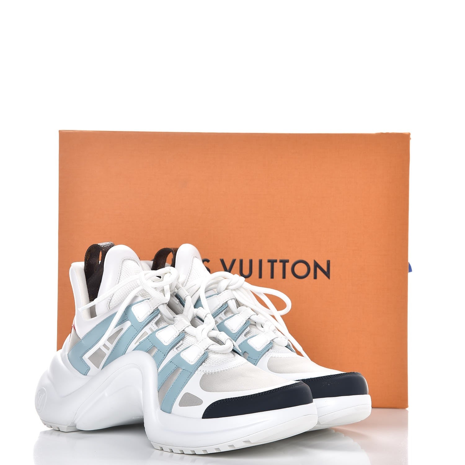 Louis Vuitton Calfskin Technical Nylon LV Archlight Sneakers 38.5 White Blue Gris 9 of 9