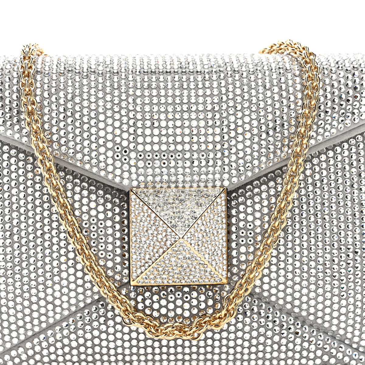 Valentino Garavani Crystal Suede Embellished Small One Stud Clutch With Chain Silver 6 of 8