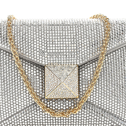 Valentino Garavani Crystal Suede Embellished Small One Stud Clutch With Chain Silver 6 of 8