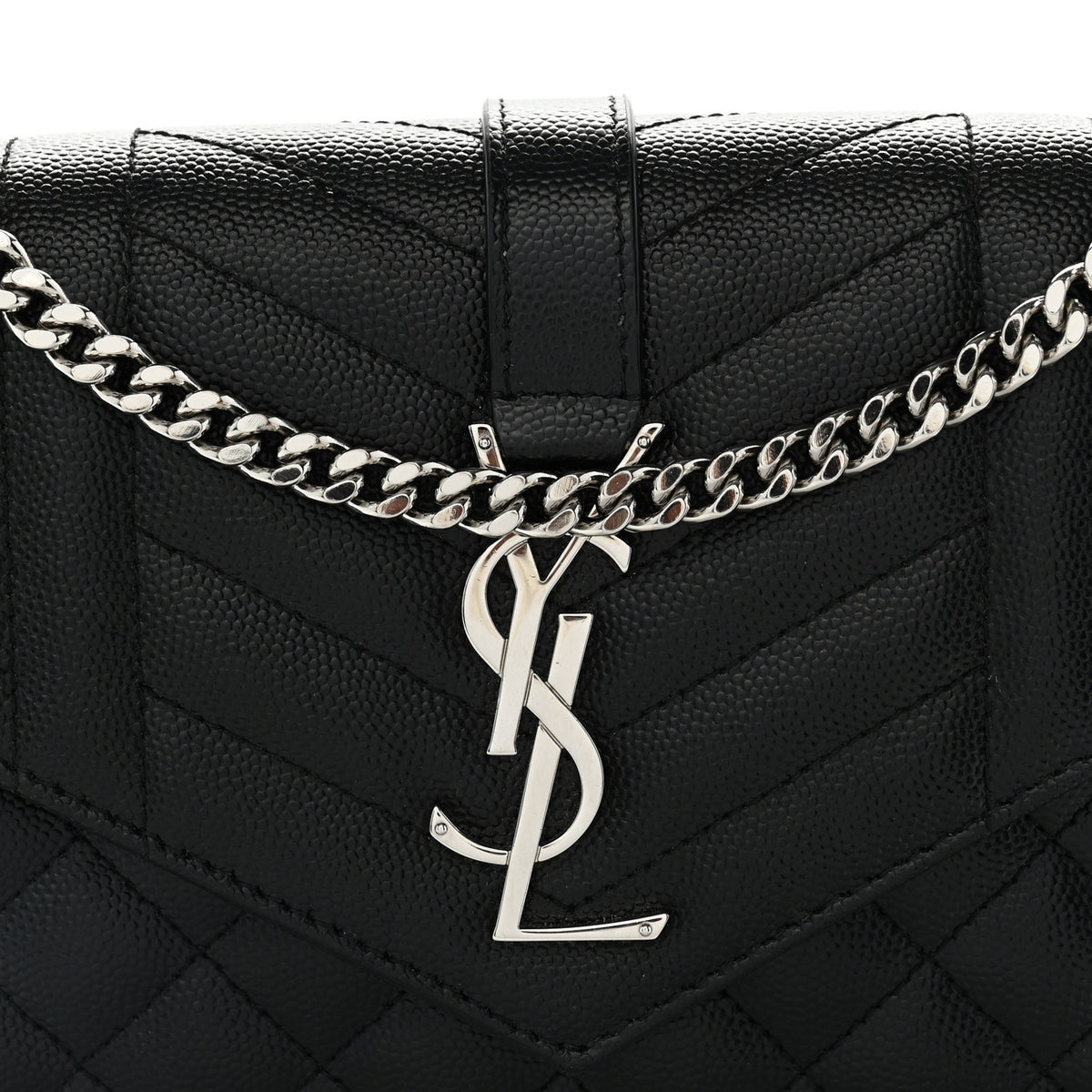 Grain De Poudre Mixed Matelasse Triquilt Monogram Chain Wallet Black