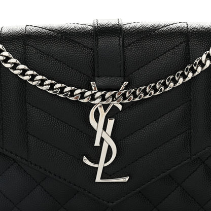 Saint Laurent Grain De Poudre Mixed Matelasse Triquilt Monogram Chain Wallet Black 8 of 10