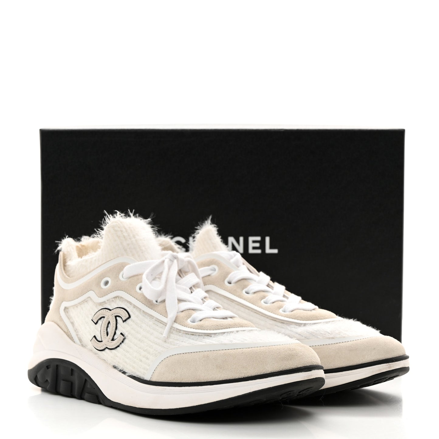 Fabric Calfskin Suede CC Womens Sneakers 40 White