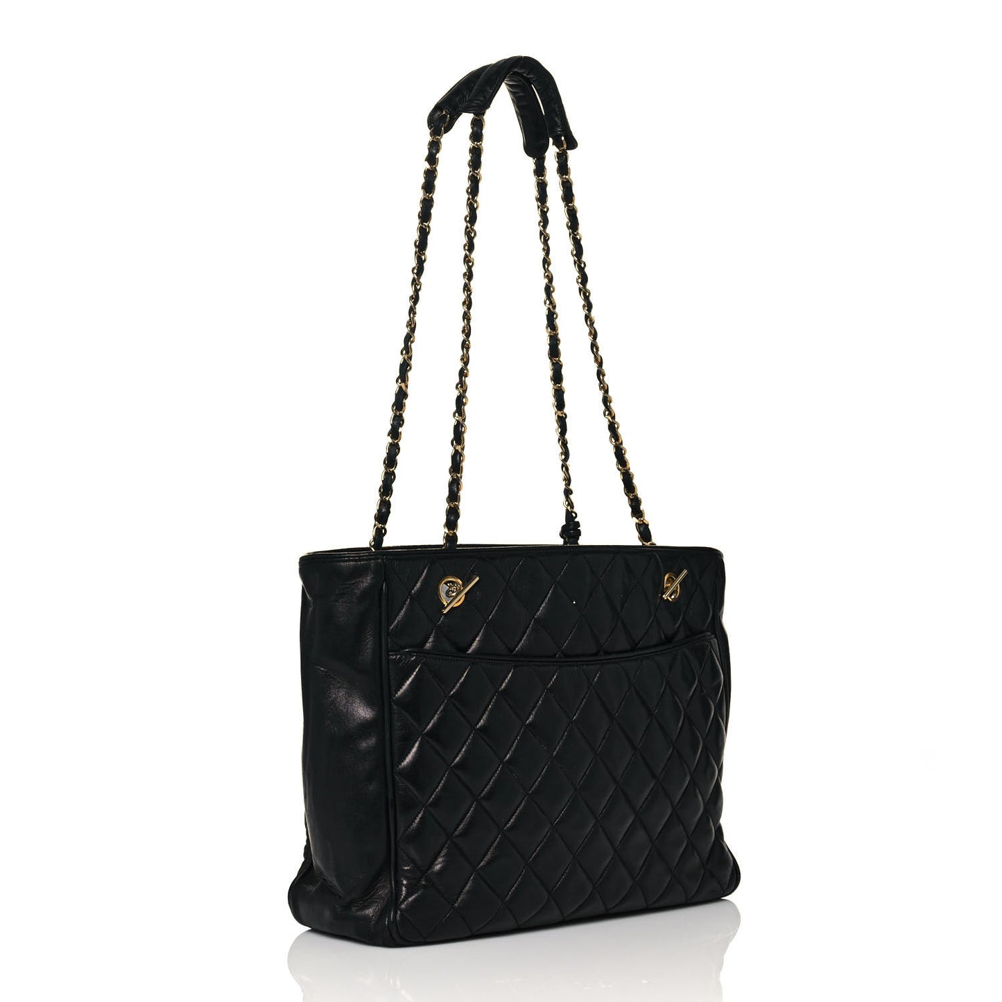 Lambskin Quilted Shopping Tote Black