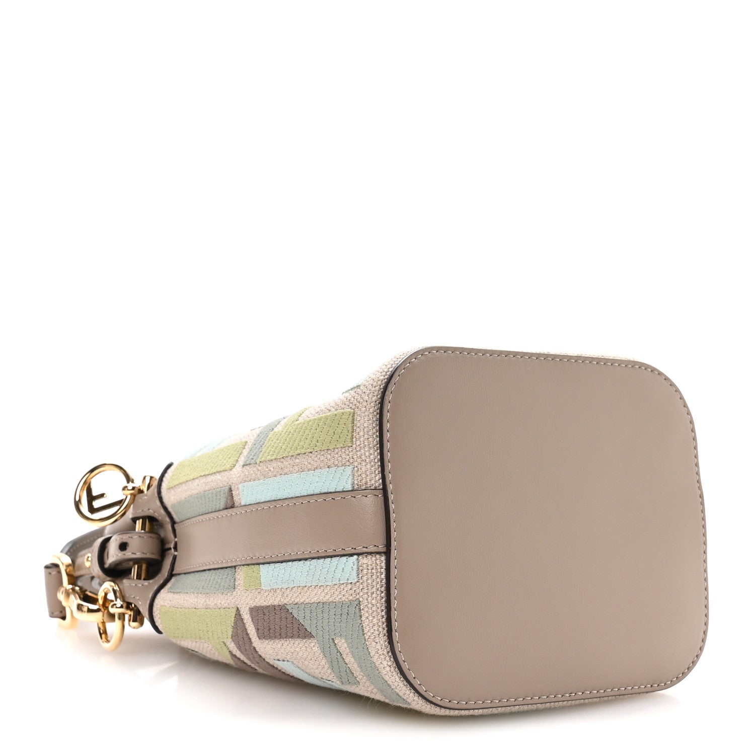 Fendi Canvas Vitello King FF Embroidered Mini Mon Tresor Bucket Bag Matcha Milk Dove 4 of 10