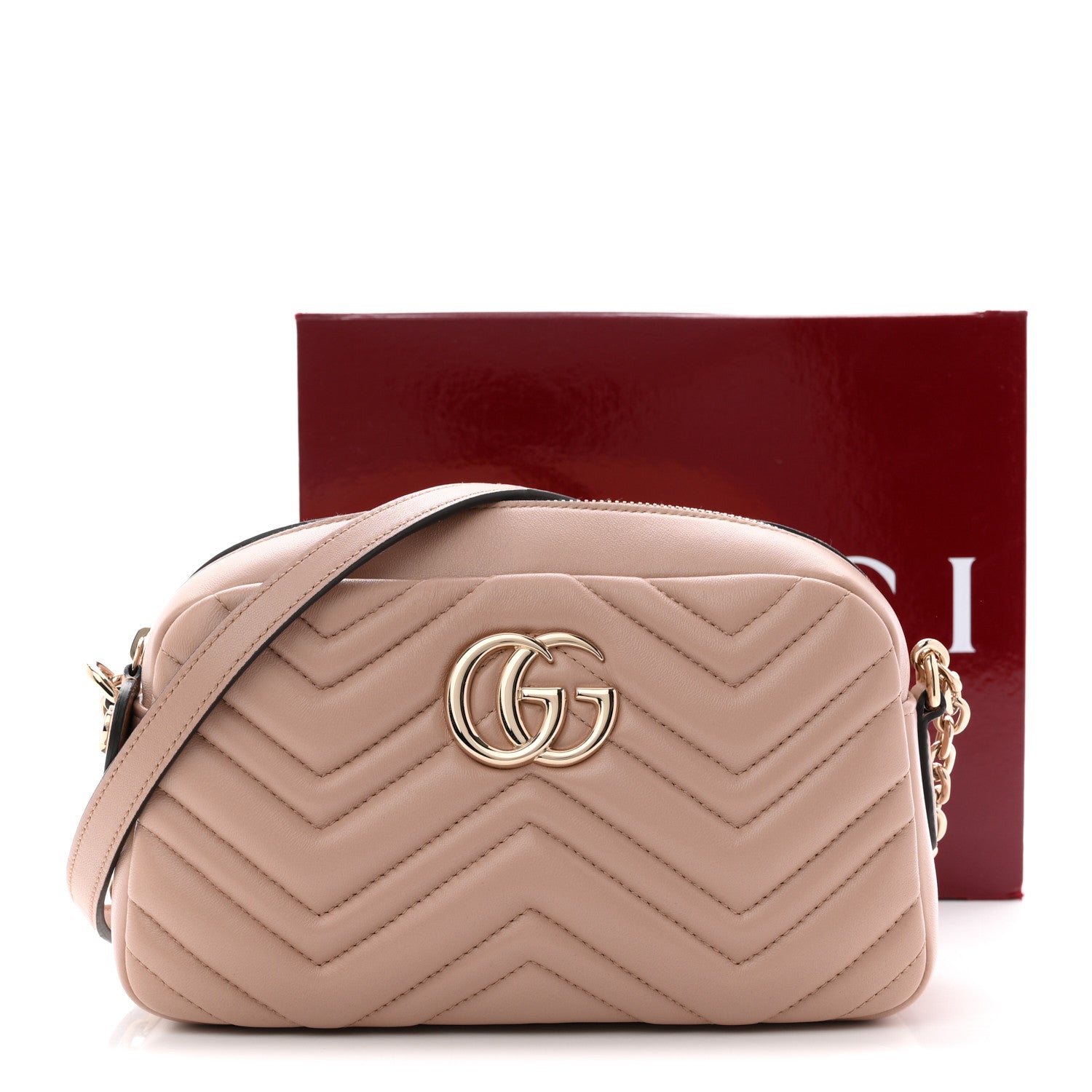 Gucci Calfskin Matelasse Small GG Marmont Camera Bag Pink Beige 12 of 12