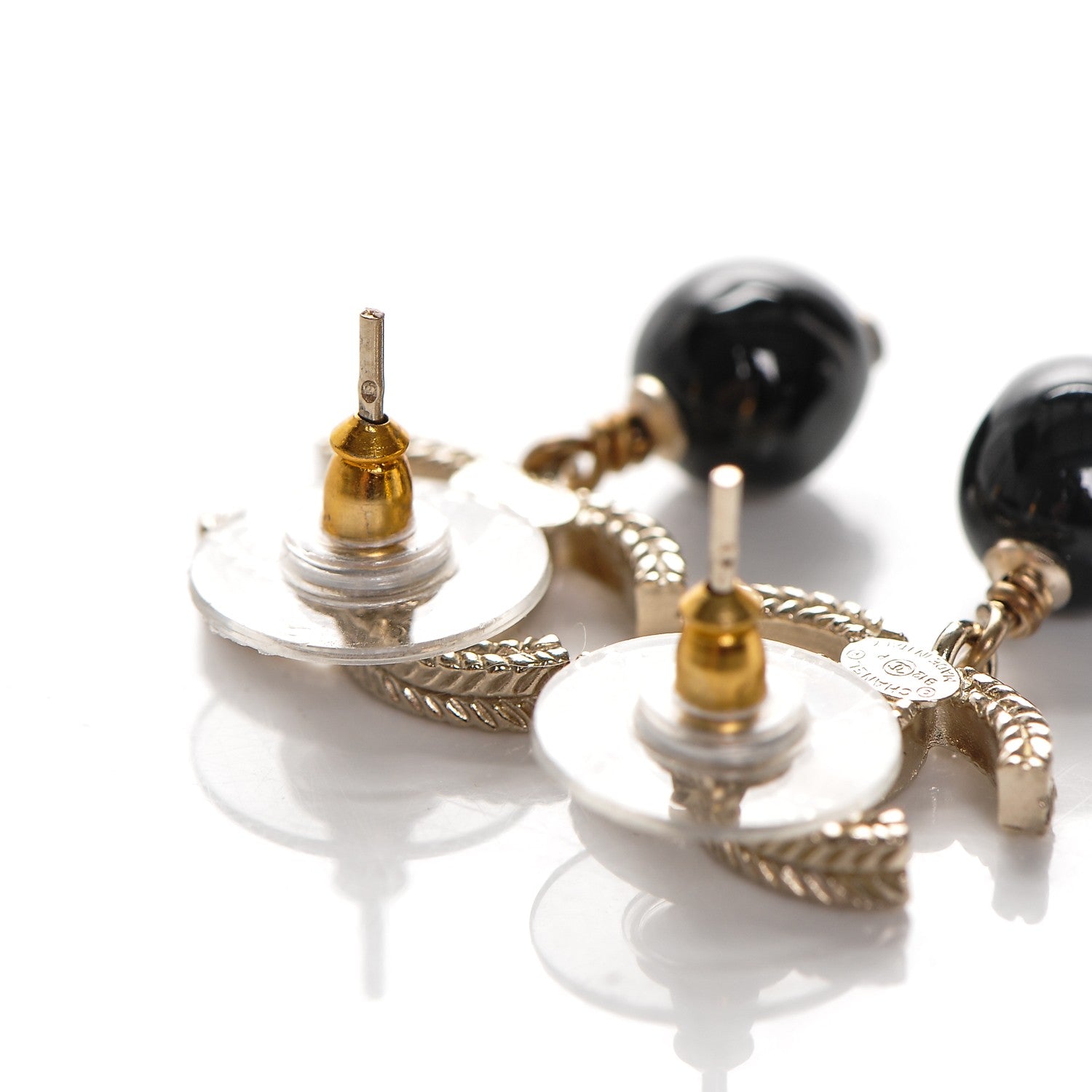 Chanel CC Bead Drop Earrings Gold Black 3 of 4