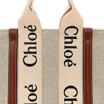 Chloe Cotton Calfskin Small Woody Ribbon Tote White Brown 8 of 11