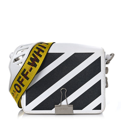 Off-White Saffiano Striped Mini Diag Binder Clip Bag White Black 1 of 12