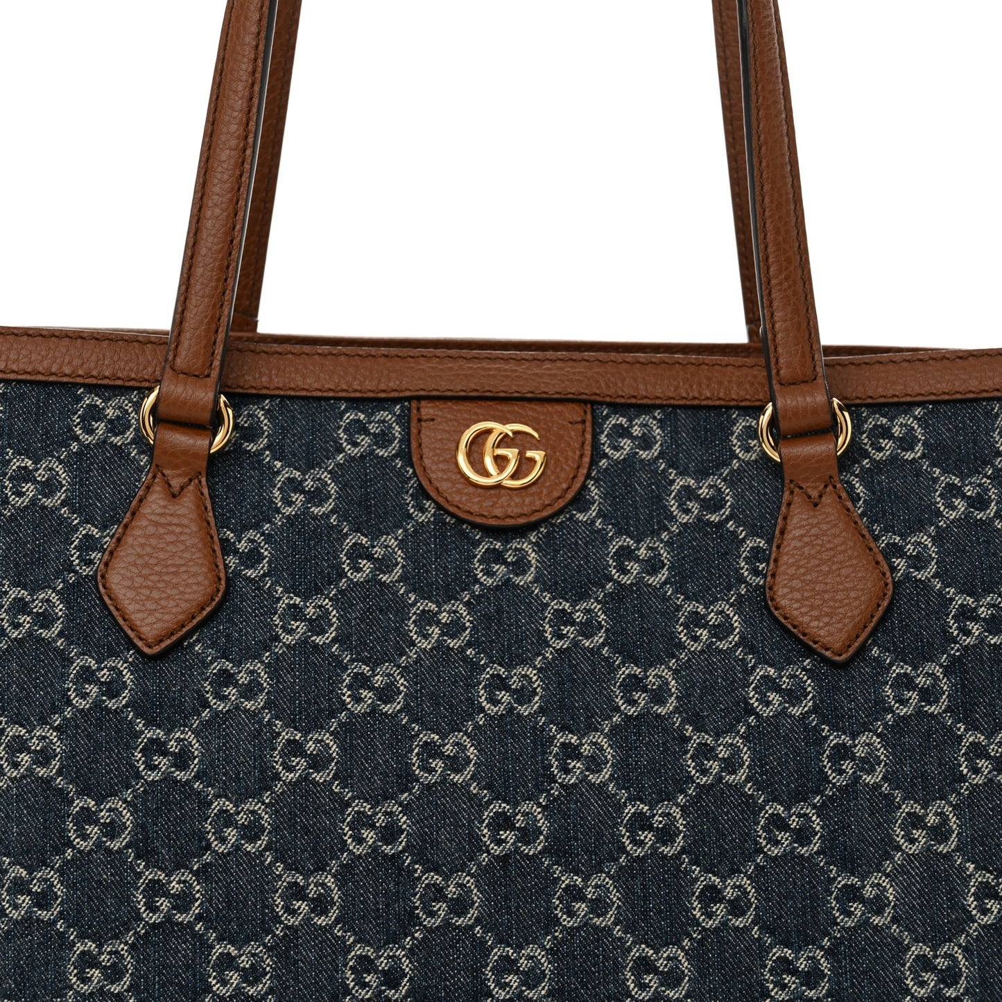New Denim GG Monogram Medium Ophidia Shopping Tote Blue Tea Cuir