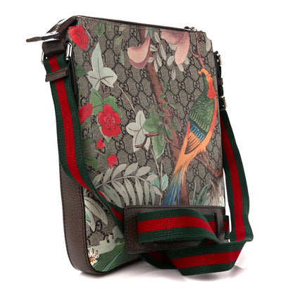 Gucci GG Supreme Monogram Tian Web Medium Flat Messenger Beige Multicolor New Acero 3 of 12