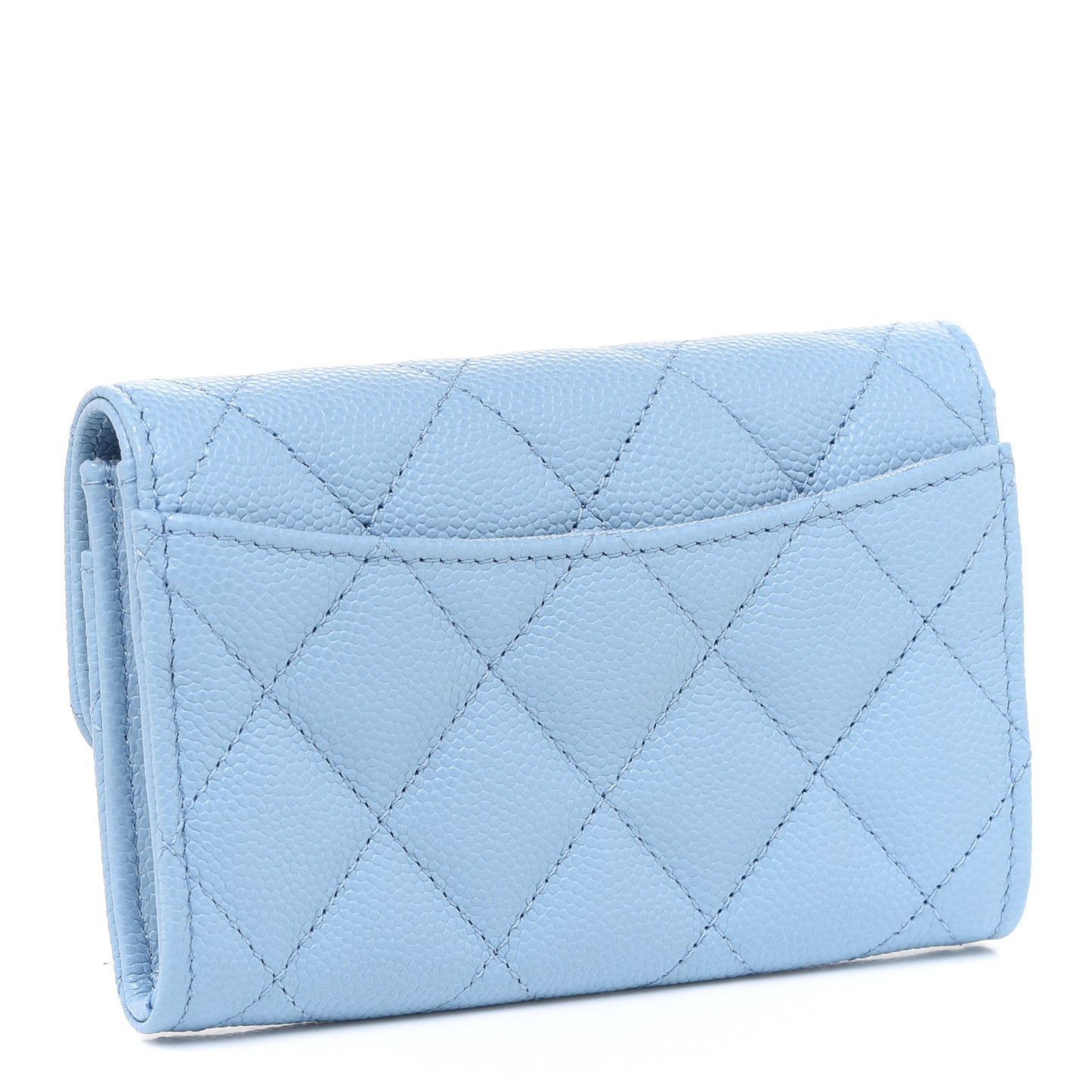 Caviar Quilted Flap Card Holder Wallet Light Blue