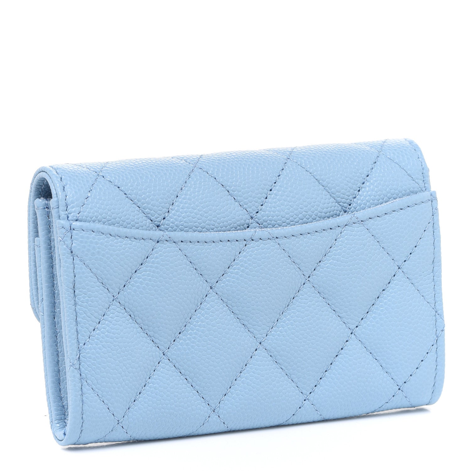 Chanel Caviar Quilted Flap Card Holder Wallet Light Blue 3 of 9