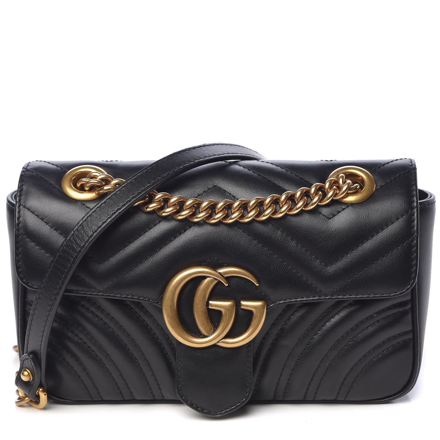 Gucci Calfskin Matelasse Mini GG Marmont Shoulder Bag Black 1 of 12