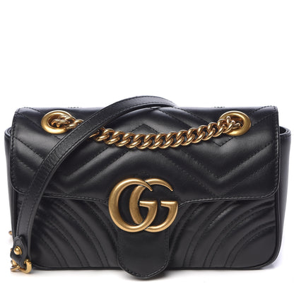 Gucci Calfskin Matelasse Mini GG Marmont Shoulder Bag Black 1 of 12