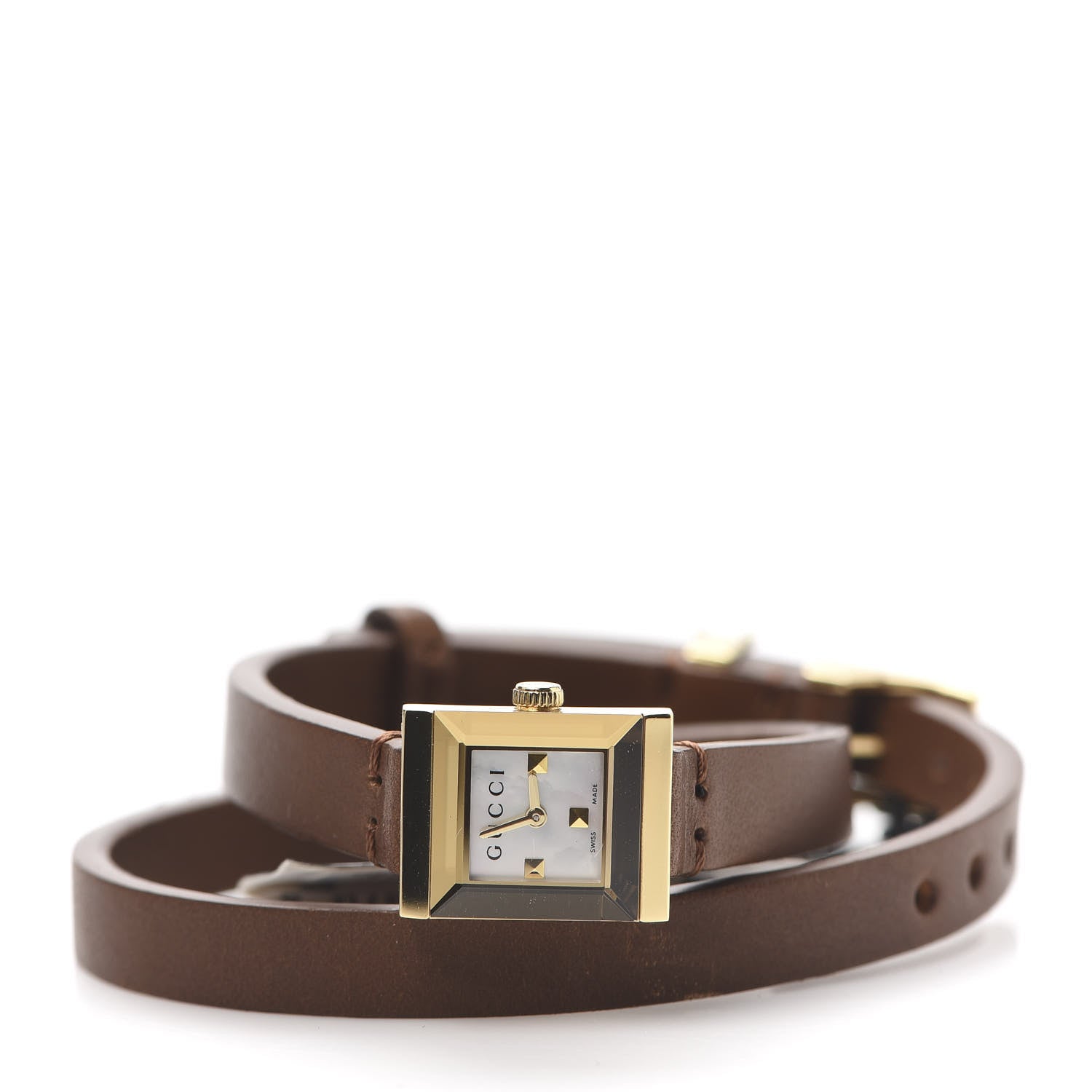 Gucci Stainless Steel Calfskin Mother of Pearl 14mm G-Frame Square Double Wrap Quartz Watch 3 of 8
