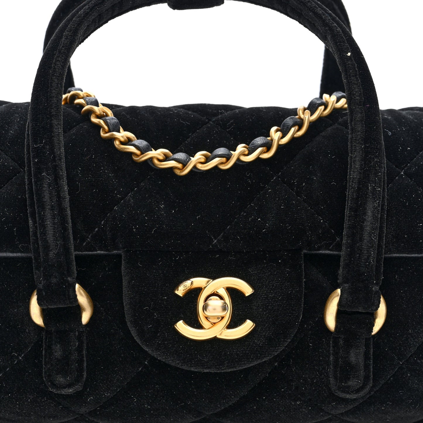 Velvet Quilted Mini Top Handle Flap Black