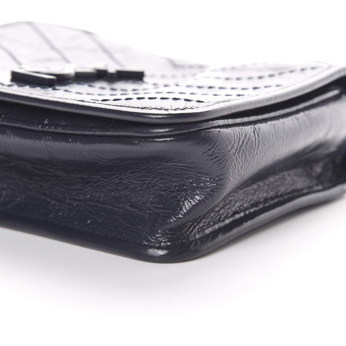 Crinkled Calfskin Matelasse Monogram Niki Chain Wallet Deep Marine