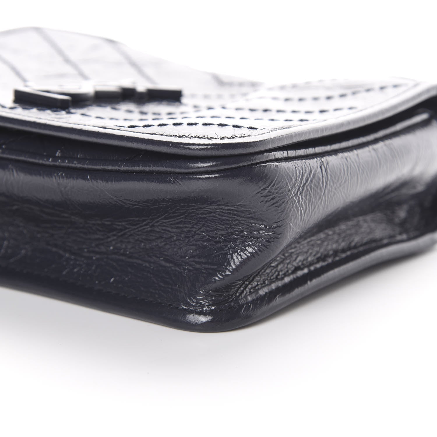 Saint Laurent Crinkled Calfskin Matelasse Monogram Niki Chain Wallet Deep Marine 9 of 10