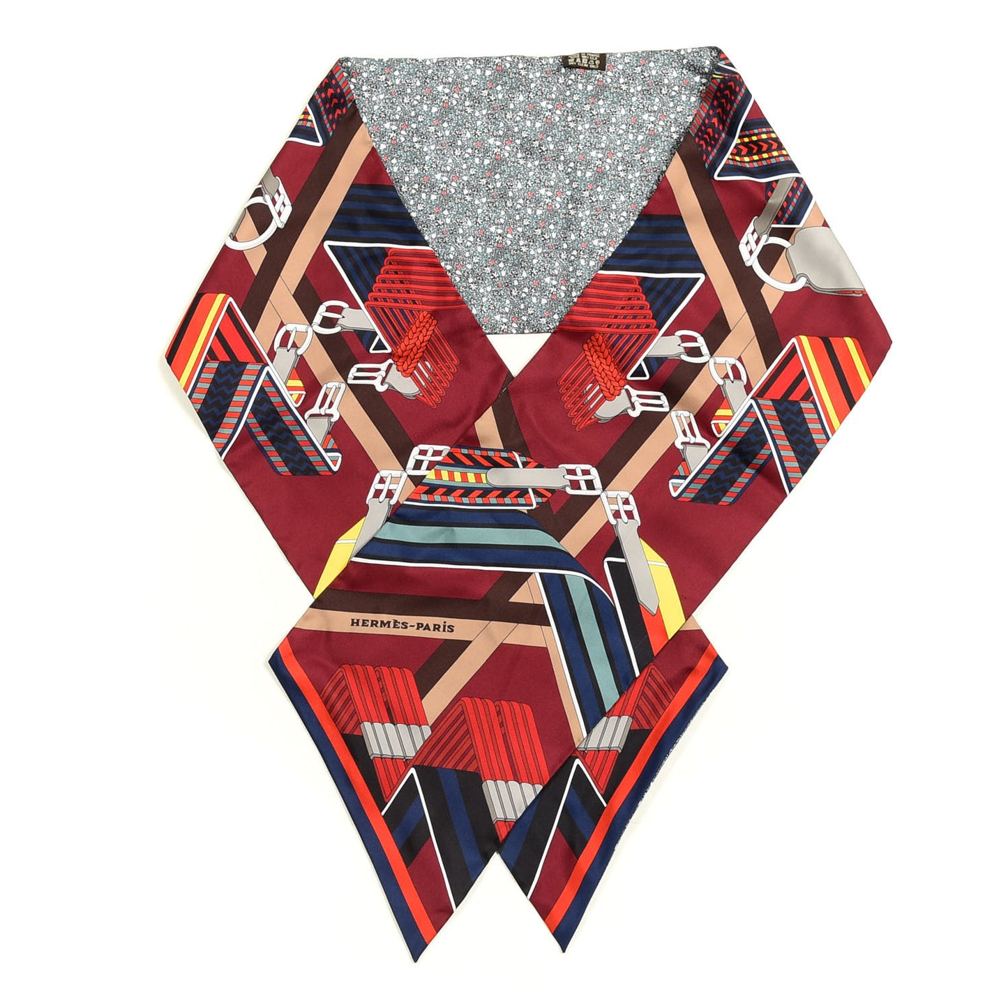 Silk Sangles en Zigzag Fleuries Maxi Twilly Bordeaux Jaune Vif Vert