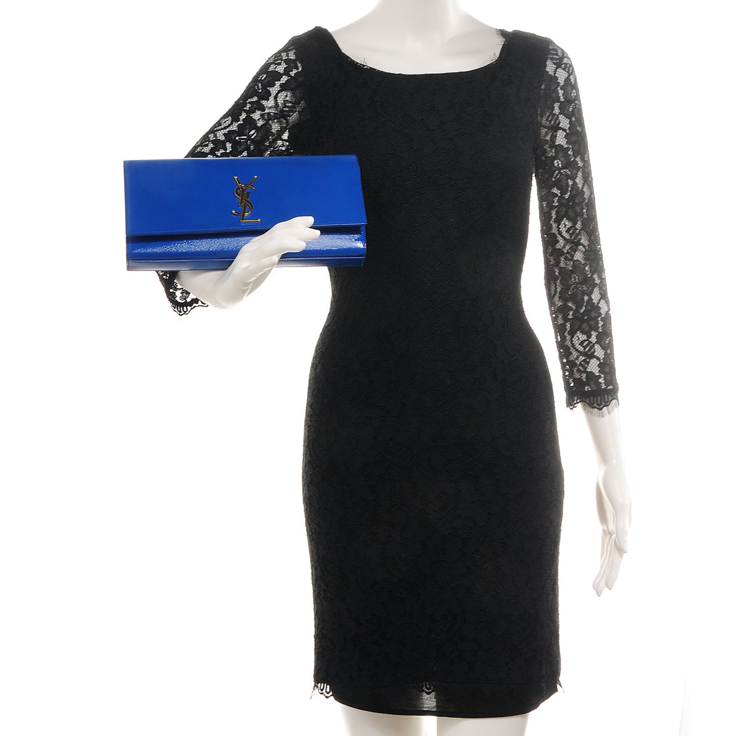 Textured Patent Calfskin Classic Monogramme Clutch Royal Blue