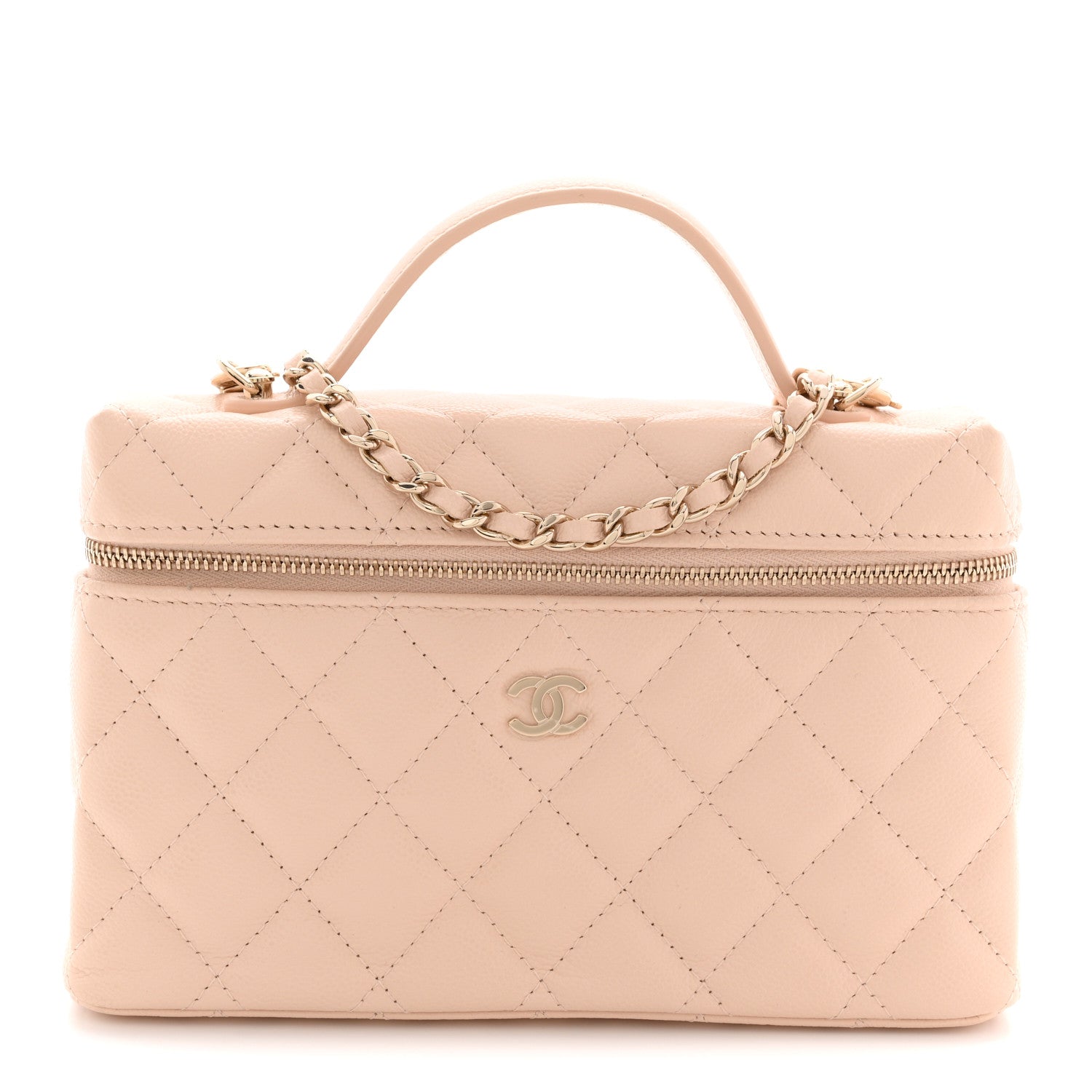Chanel Caviar Quilted Top Handle Slim Vanity With Chain Beige 1 of 11