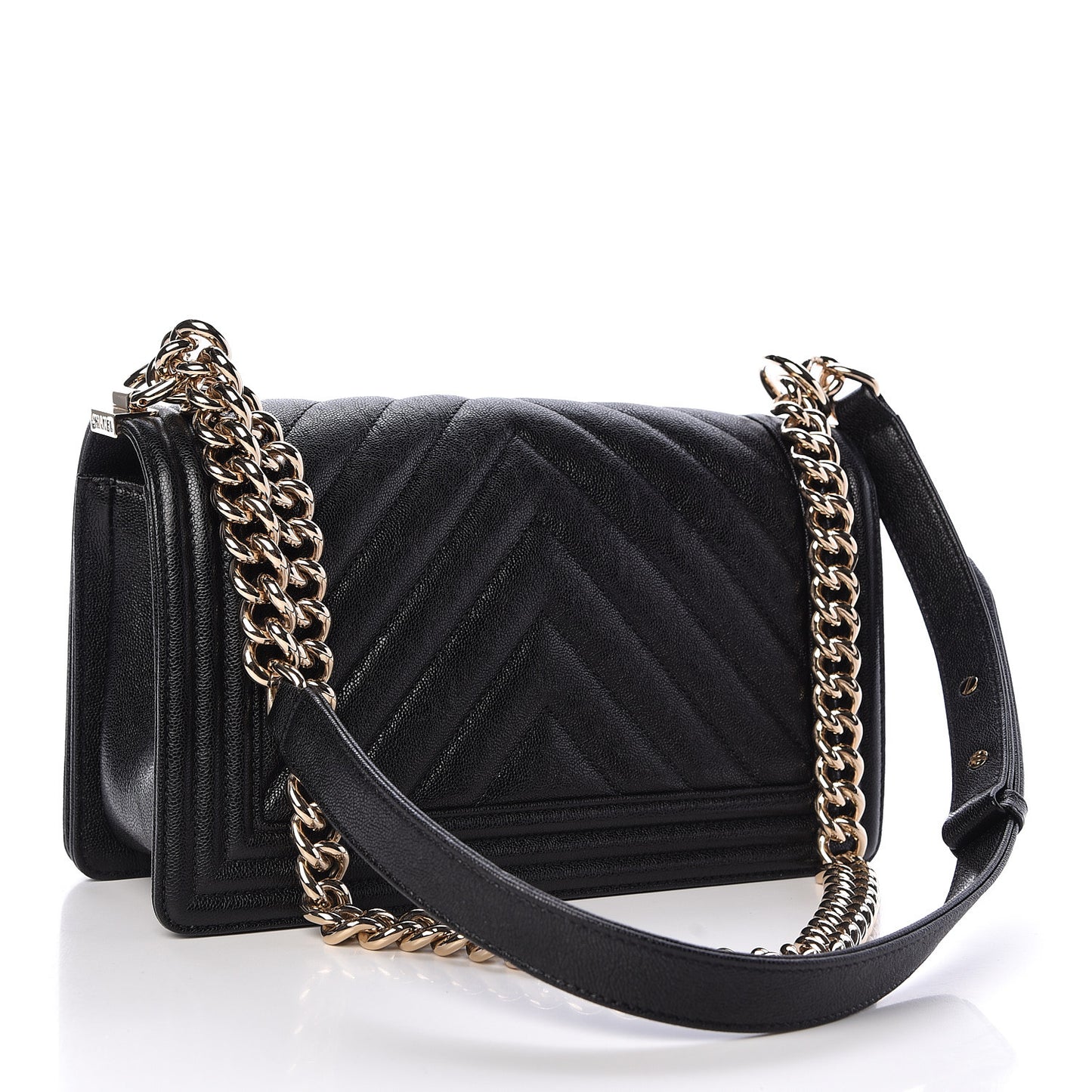 Caviar Chevron Quilted Medium Boy Flap Black