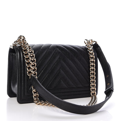 Chanel Caviar Chevron Quilted Medium Boy Flap Black 3 of 10