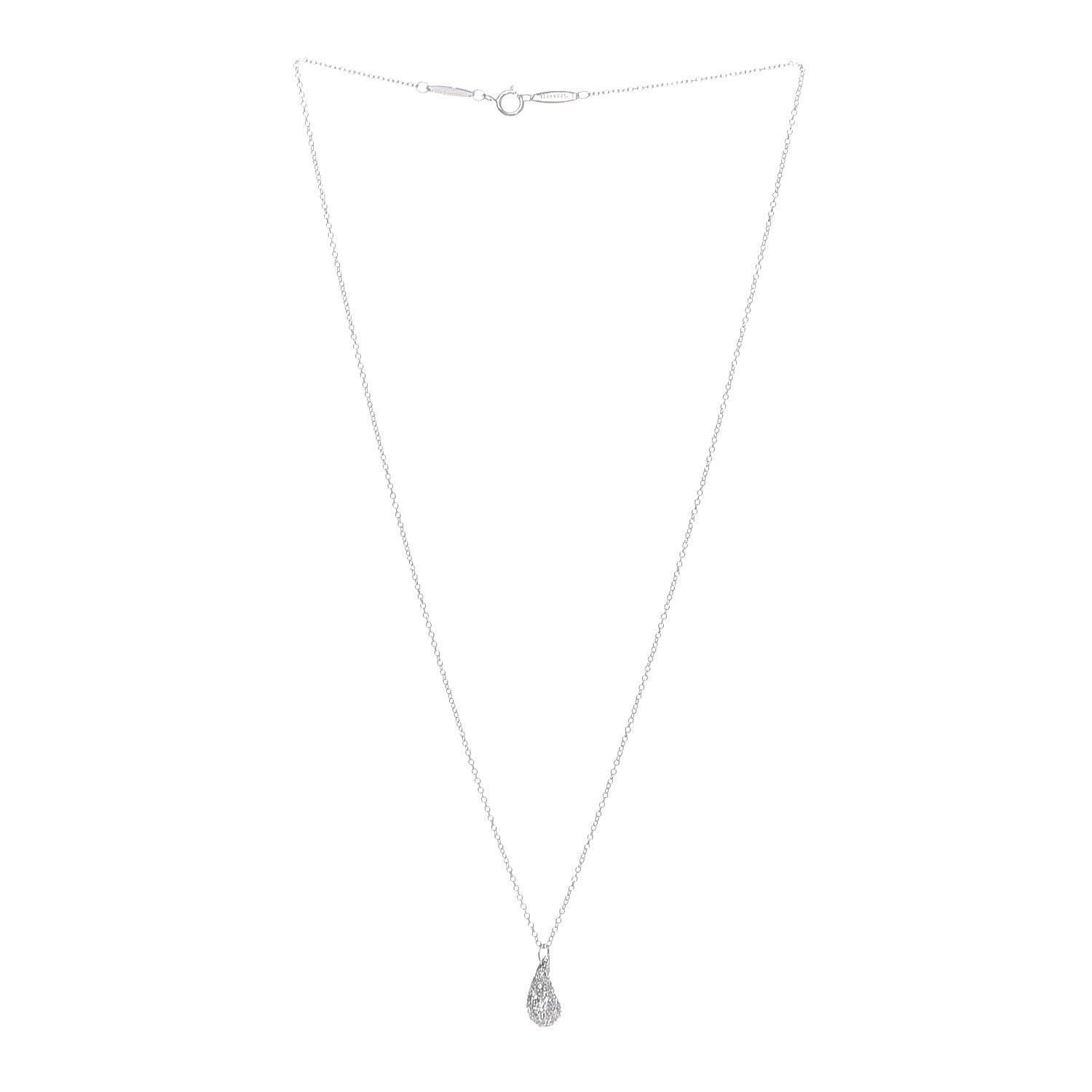 Tiffany Platinum Diamond 6mm Elsa Peretti Teardrop Pendant Necklace 3 of 6
