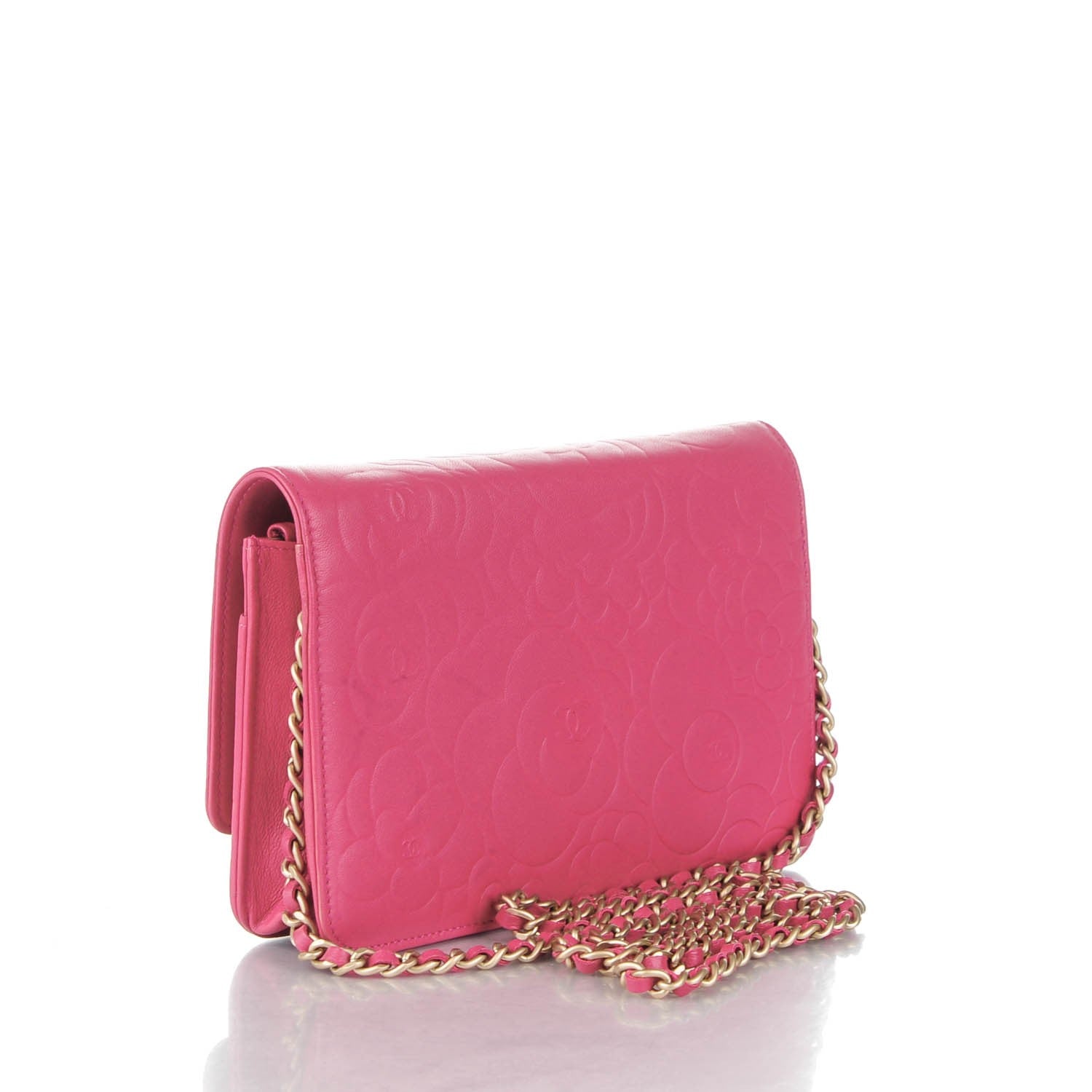 Chanel Lambskin Camellia Embossed Wallet On Chain WOC Pink 3 of 8