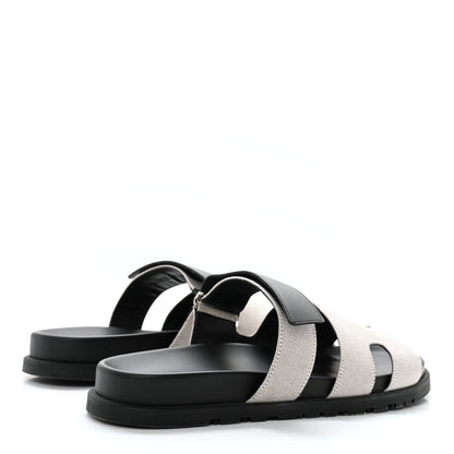 Hermes H Canvas Calfskin Mens Chypre Sandals 42.5 Prunoir Black 4 of 9
