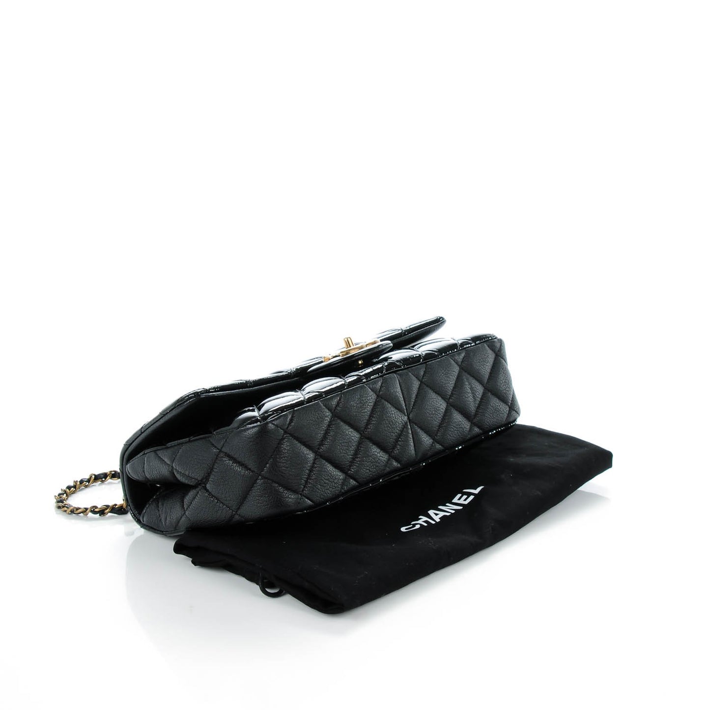 Patent Goatskin Quilted Medium CC Eyelet Flap Black