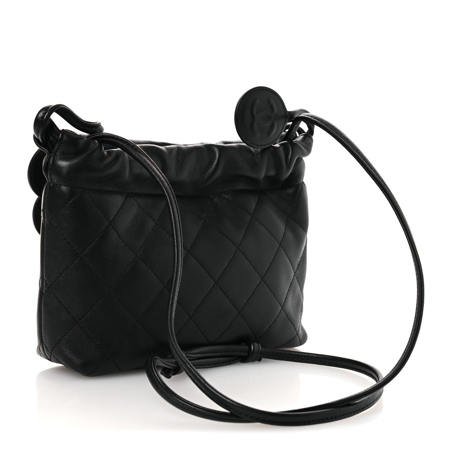 Chanel Lambskin Quilted Drawstring Clutch With Strap Black 3 of 12