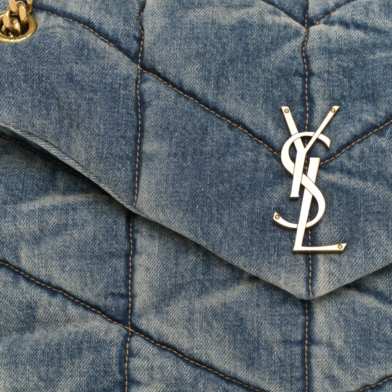 Saint Laurent Denim Quilted Medium Loulou Puffer Monogram Chain Satchel Blue Cinnamon 9 of 18