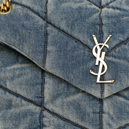 Saint Laurent Denim Quilted Medium Loulou Puffer Monogram Chain Satchel Blue Cinnamon 9 of 18