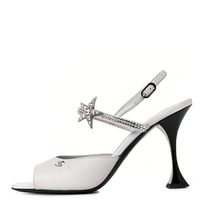 Chanel Grained Calfskin Strass CC Sandals 37.5 Light Gray 1 of 9