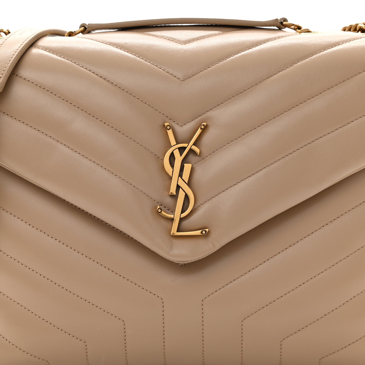 Saint Laurent Calfskin Y Quilted Monogram Medium Loulou Chain Satchel Dark Beige 10 of 12