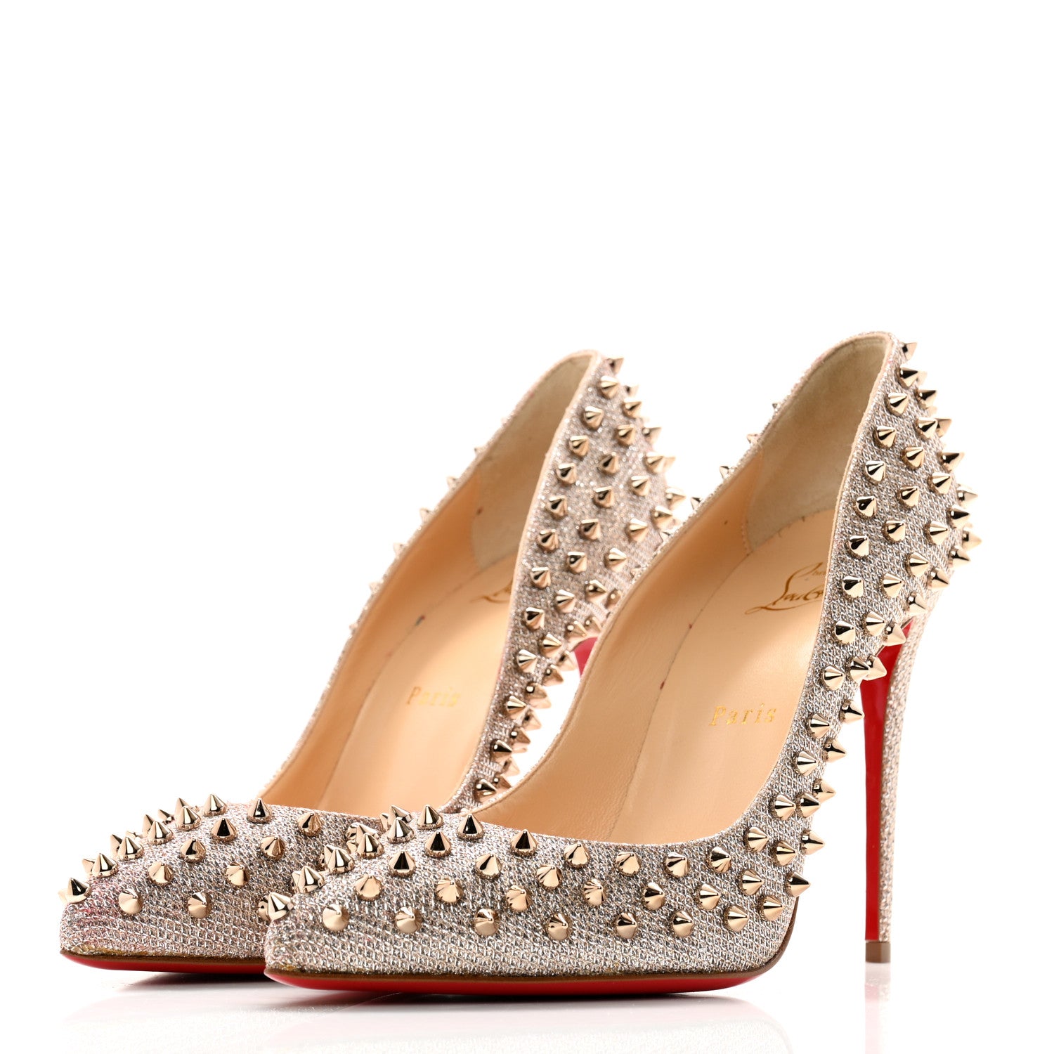 Christian Louboutin Glitter Mini Specchio Follies Spikes 120 Pumps 39 Ivory Colombe 3 of 9