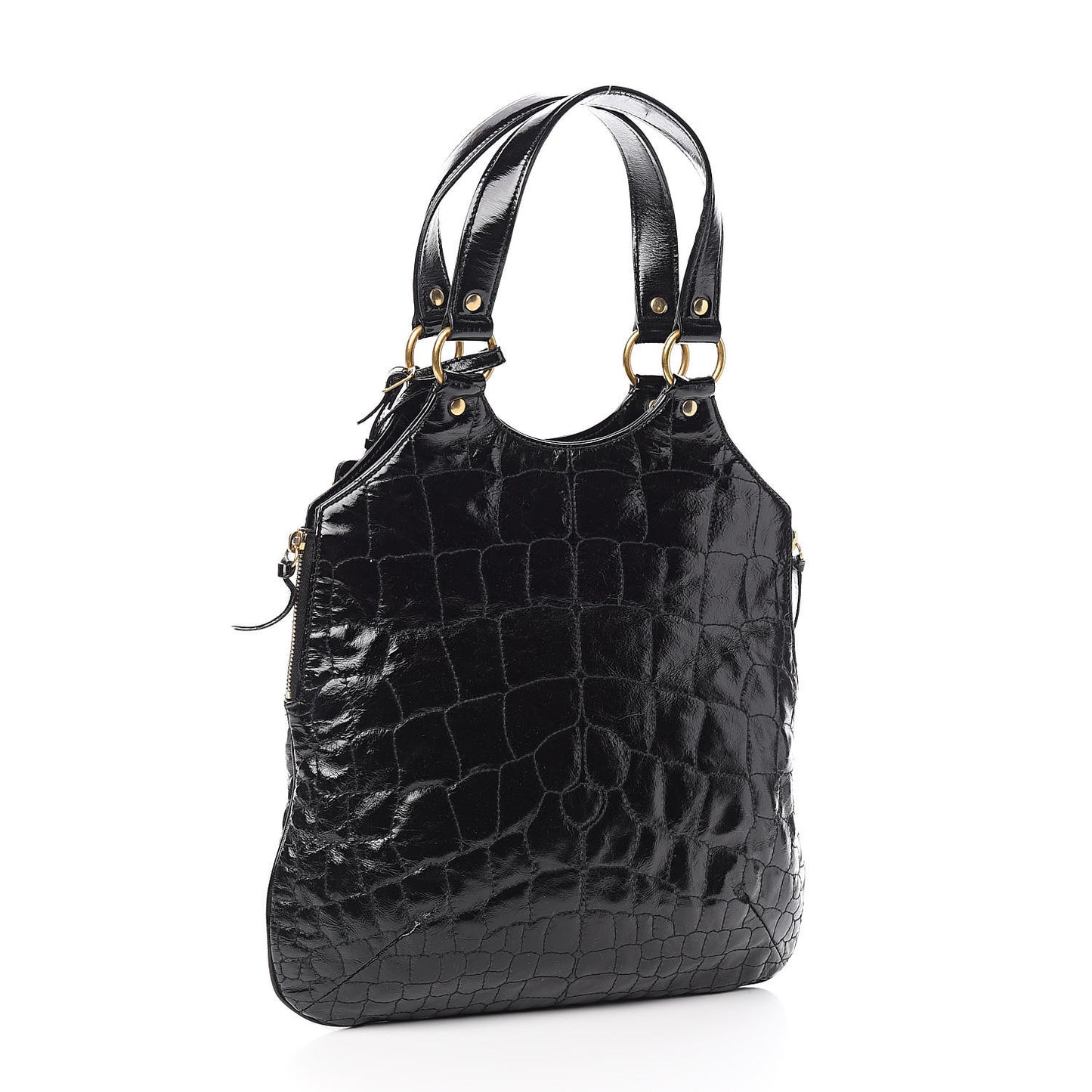 Patent Crocodile Embossed Tribute Tote Black