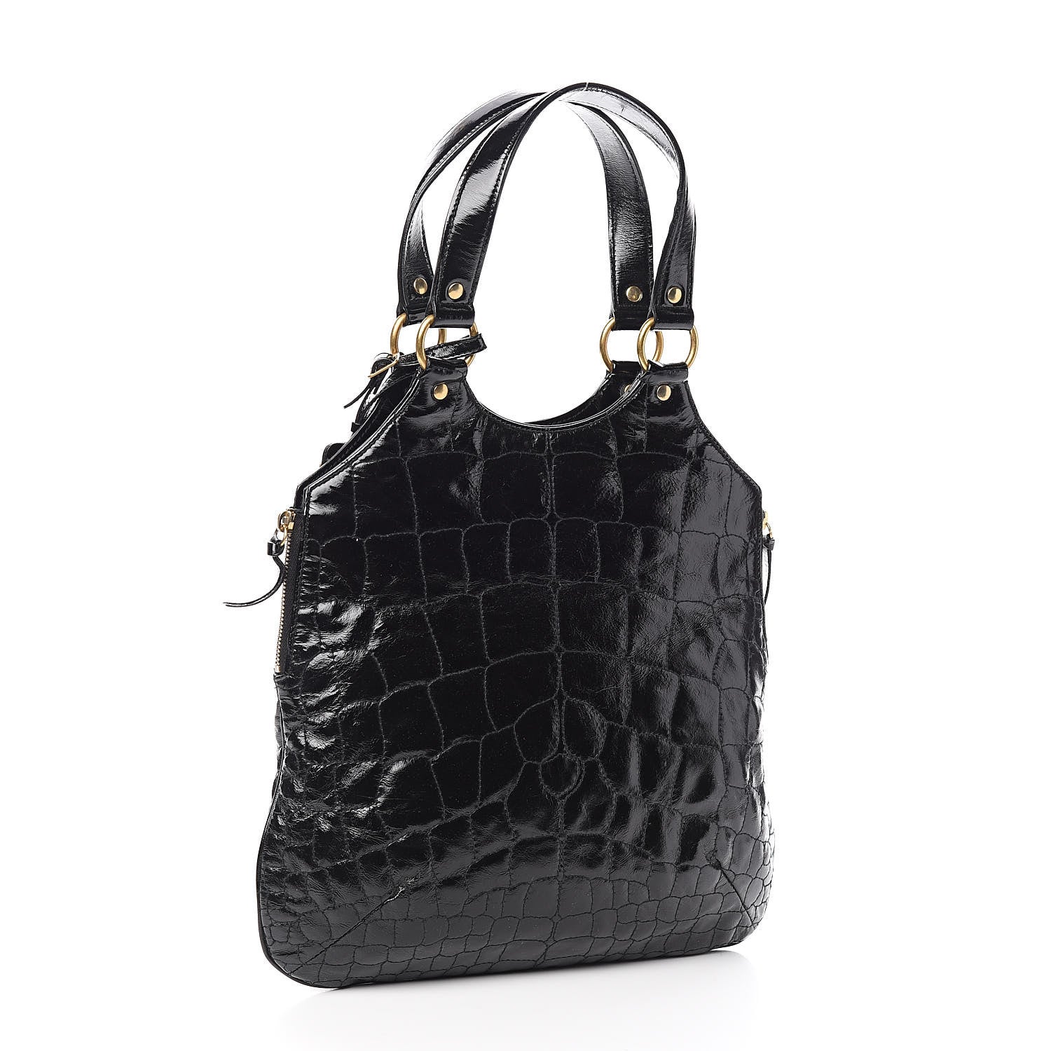 Saint Laurent Patent Crocodile Embossed Tribute Tote Black 3 of 12