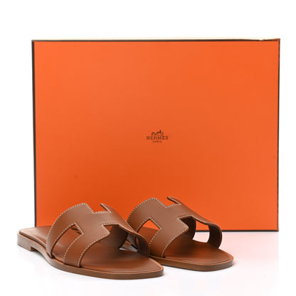 Hermes Box Calfskin Oran Sandals 37.5 Gold 20 of 20
