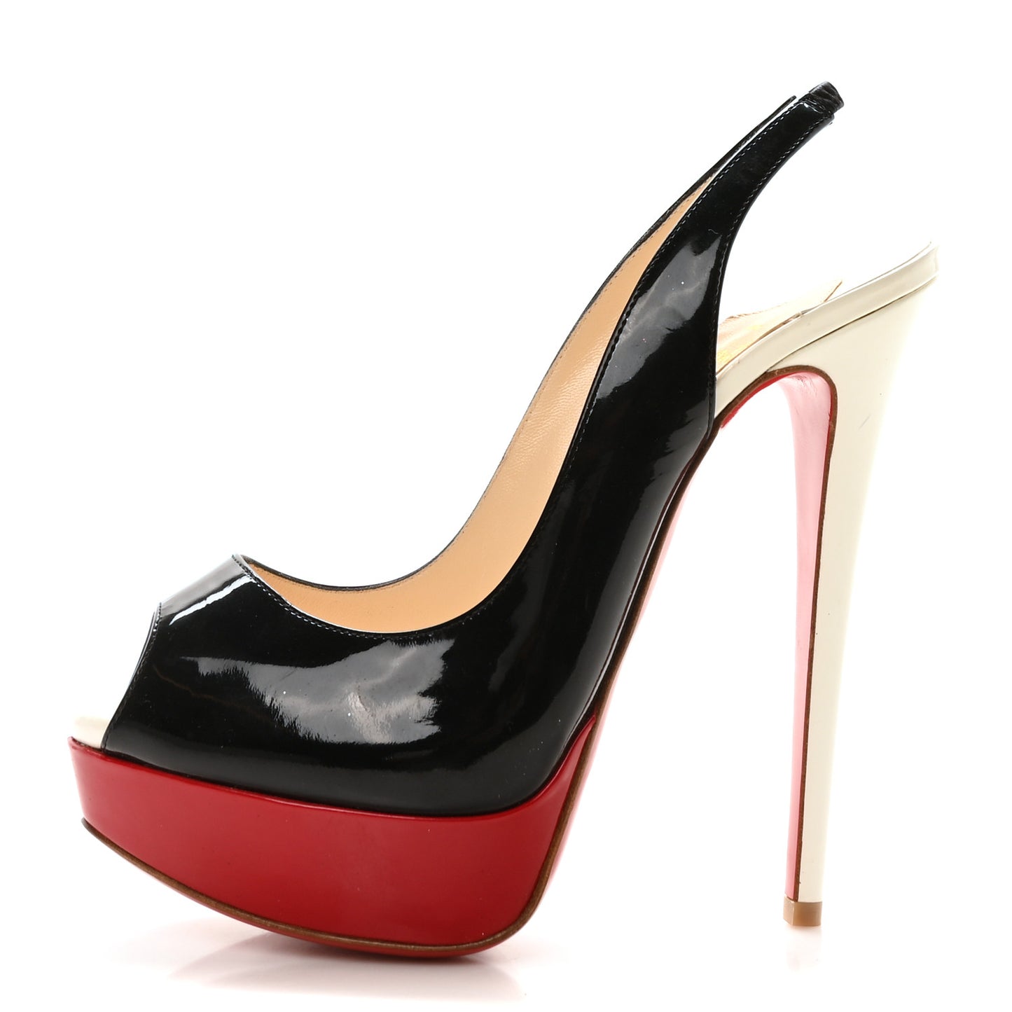 Patent Lady Peep Sling 150 Pumps 37 Black White