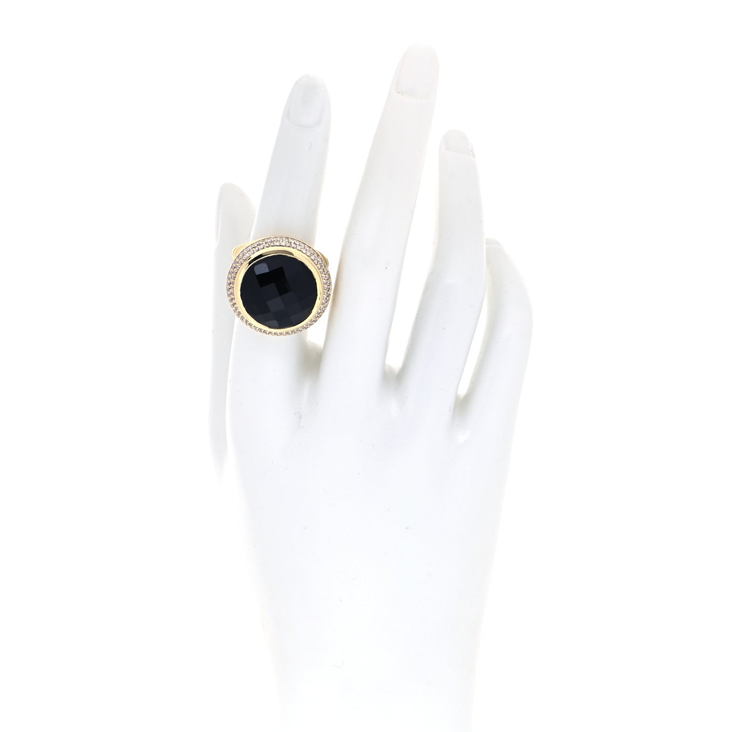 18K Yellow Gold Diamond Black Onyx 18mm Cerise Ring 52 6