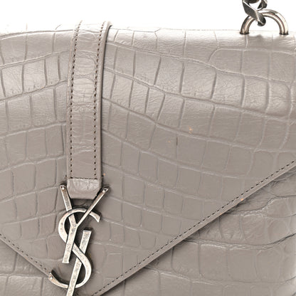 Saint Laurent Calfskin Crocodile Embossed Medium College Monogram Satchel Gray 11 of 13