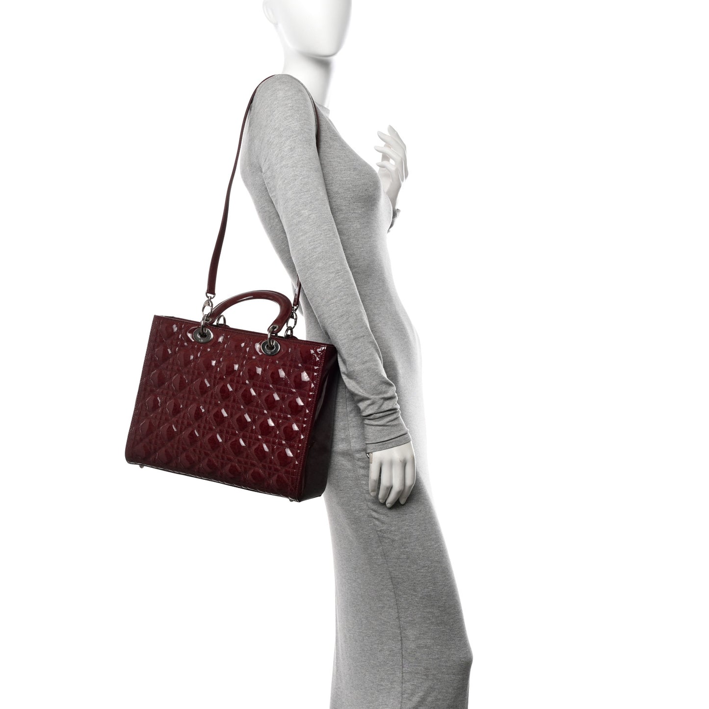 Patent Cannage Large Lady Dior Burgundy
