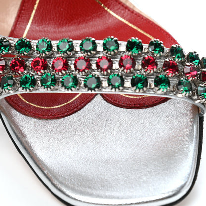 Gucci Nappa Silk Crystal Bertie High Heel Sandals 35.5 Argento 3 of 10