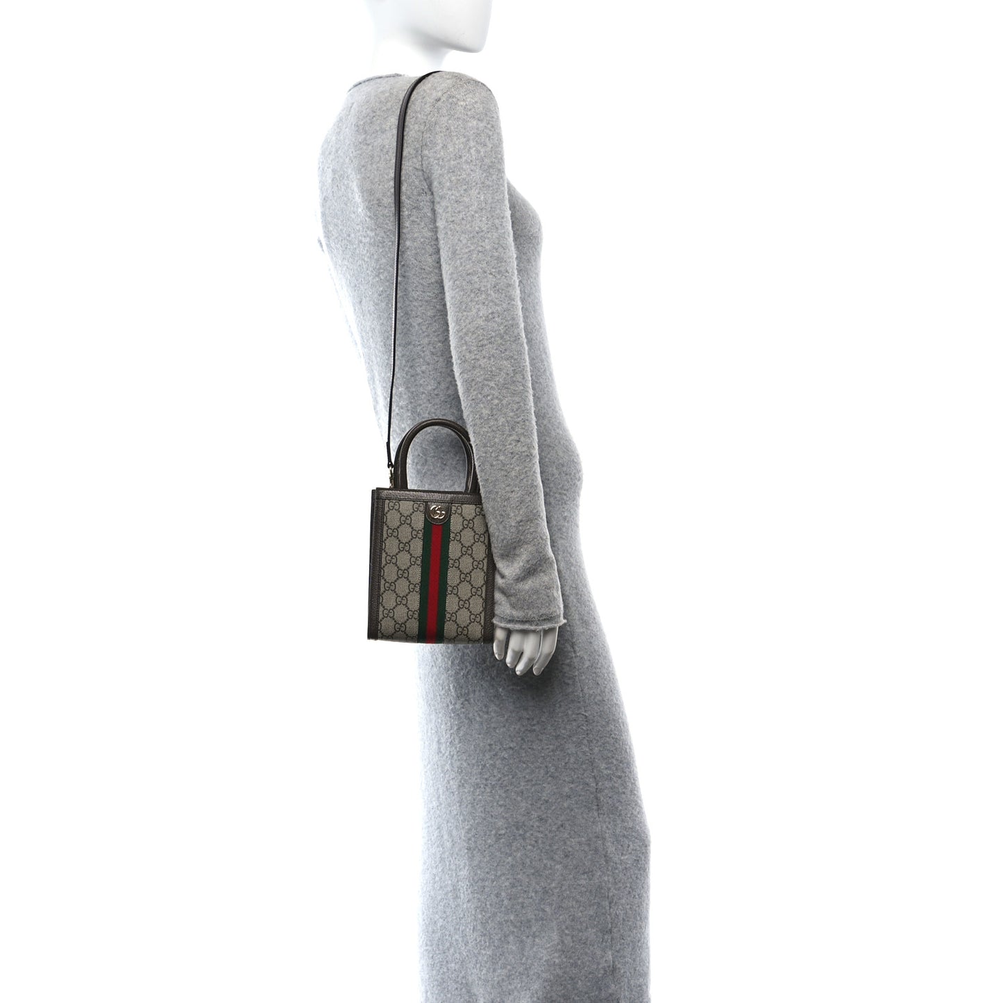 GG Supreme Monogram Textured Dollar Calfskin Web Super Mini Ophidia Mini Tote Bag Beige Ebony New Acero