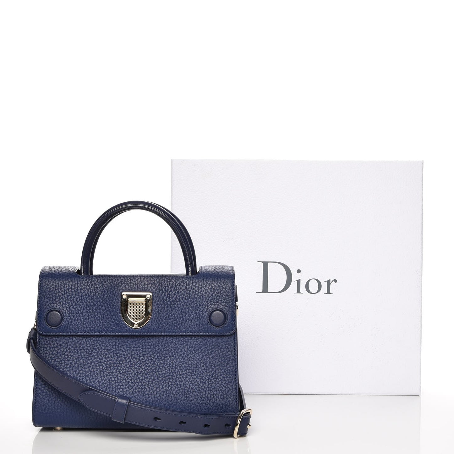 Grained Calfskin Mini Diorever Flap Blue Gris
