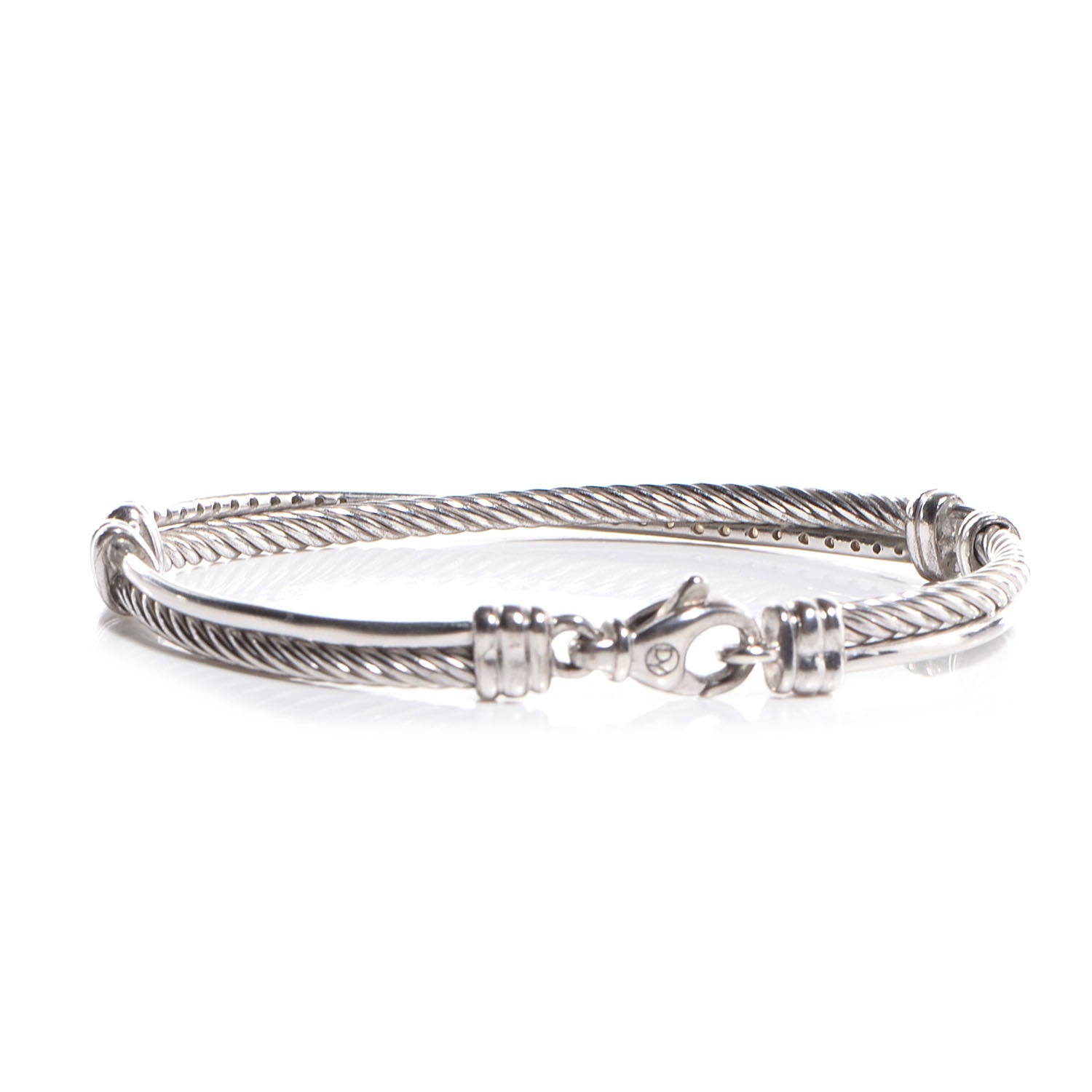 David Yurman Sterling Silver 14k White Gold Pave Diamond Crossover Bracelet 3 of 7