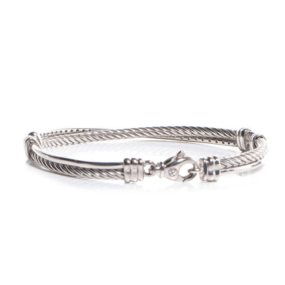 David Yurman Sterling Silver 14k White Gold Pave Diamond Crossover Bracelet 3 of 7