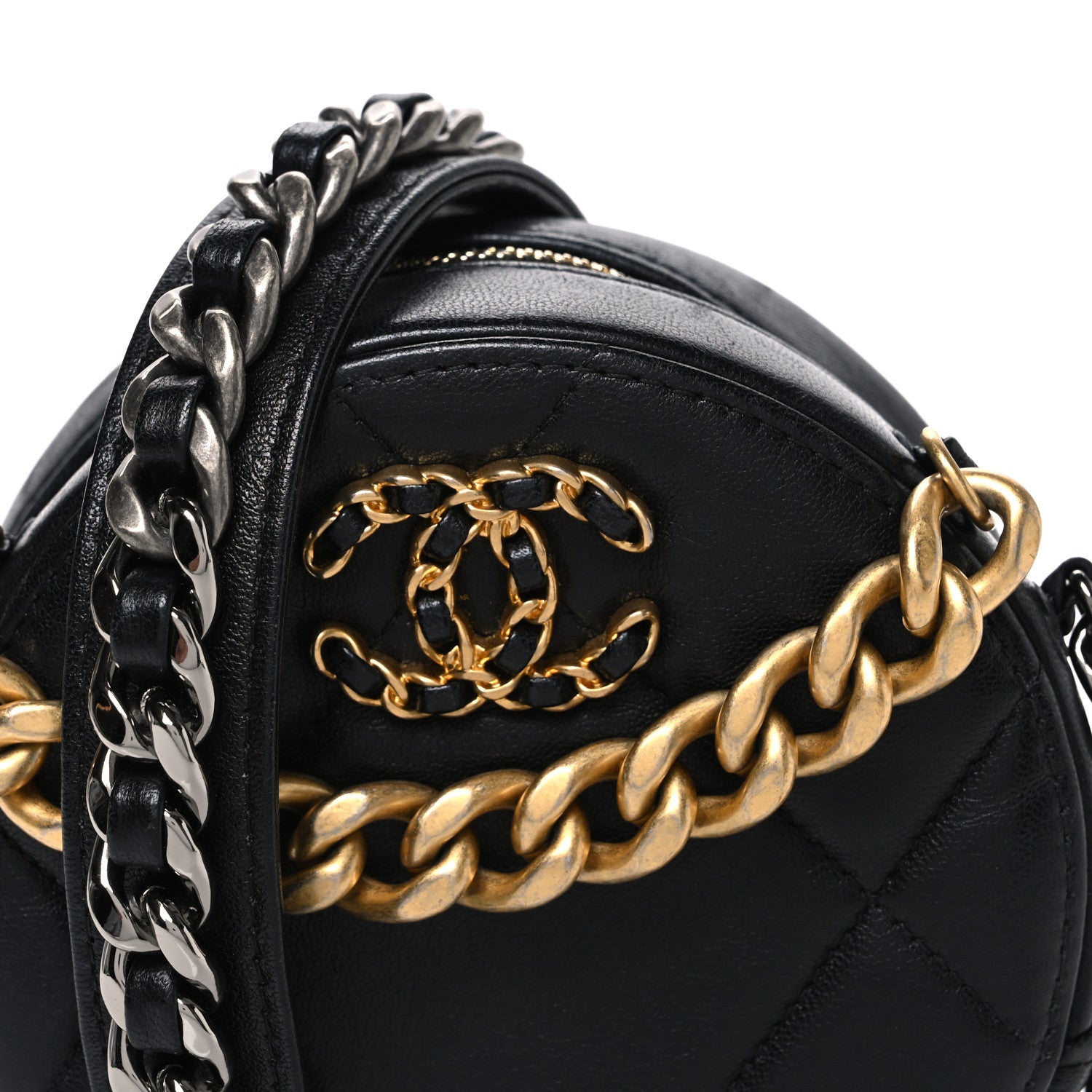 Chanel Lambskin Quilted Chanel 19 Round Clutch With Chain Black 8 of 10